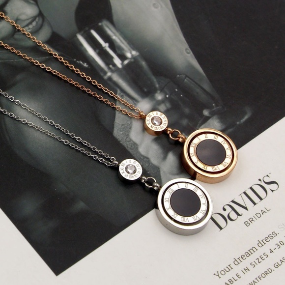 Double Circle Roman Numeral Necklace - Picture 2 of 7